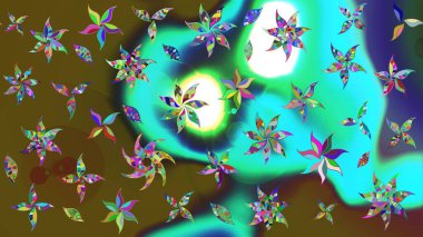 Raster illüstrasyonu. Çiçekli karalama şeklinde Raster çiçek deseni. Nazikçe, rengarenk bahar çiçekleri.