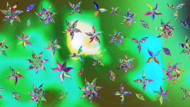 Yapraklı çiçekler ve rengarenk papatya çiçekleri. Eskiz arkaplan modeli. Raster - stok.