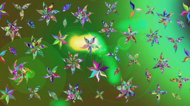 Raster illüstrasyonundaki çiçek desenli çizim. Suluboya tarzında renkler üzerine çiçekler.