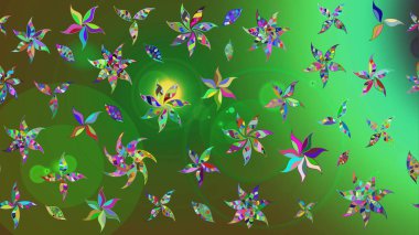 Çiçekli karalama şeklinde Raster çiçek deseni. Renkli çiçekler. Yumuşak, yaz çiçekli arka plan.