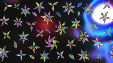 Düz Çiçek Elementleri Tasarımı. Süslü kumaş deseni. Renkli Bahar Teması eskiz kalıbı. Raster illüstrasyonunda çiçek deseni çizimi.