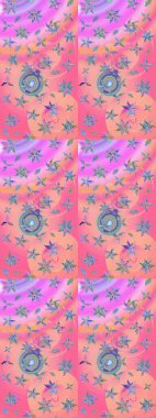 Raster illüstrasyonu. Pembe ve nötr renklerde. 3D çiçekler, çizim.