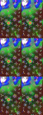 Raster suluboya çiçek deseni, narin çiçekler, yeşil ve kahverengi çiçekler, tebrik kartı şablonu. Güzel kumaş deseni.