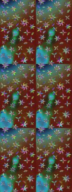 Kahverengi ve yeşil renkli çiçekler. Hediye ambalaj kağıdı, tebrik kartları, posterler ve pankart tasarımı. Raster düz çiçek çizim deseni.