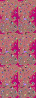 Raster illüstrasyonu. Pembe ve kahverengi renkte çiçekler. Çizim çiçek deseni duvar kağıdı için kullanılabilir.