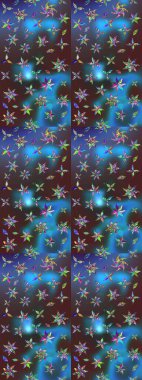 Mavi ve mor renkli bitkilerden oluşan parlak çiçekli çizim deseni.