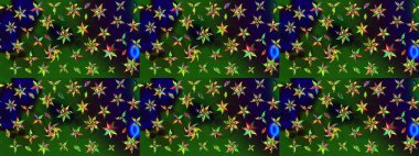 Çok yeşil ve gri zarif küçük çiçekler ve yeşil ve gri renkli komik böcekler, raster desen, illüstrasyon.