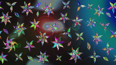 Raster Illustrasyon 'daki Çiçek Deseni' nin son moda çizimi. Gri ve mavi renkte çiçekler. Düz Çiçek Elementleri Tasarımı. Renkli Yaz Teması çizim şablonu.