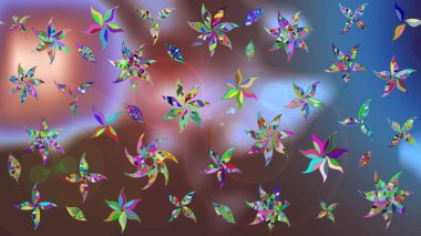 Raster illüstrasyonu. Klasik çiçek tasarımı elementleri. Kahverengi ve mavi kıvırcık çiçekler kahverengi ve mavi renklerde.