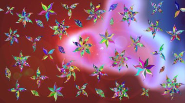 Raster illüstrasyonundaki çiçek desenli çizim. Kahverengi ve kırmızı renkte çiçekler.