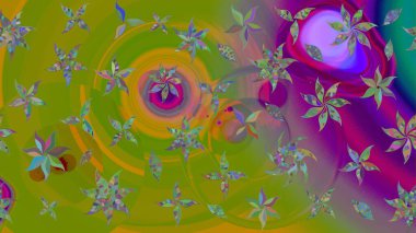 Çiçek buketleriyle klasik bir eskiz şekli. Yeşil ve mor renklerde. Raster illüstrasyonu.