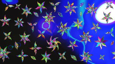 Çiçek desenli eskiz. Mavi ve gri renkte çiçekler. Renkli Bahar Teması eskiz kalıbı. Düz Çiçek Elementleri Tasarım Raster illüstrasyonu.