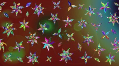 Raster deseni. Bahar çiçekleri dallı desen, kahverengi ve çiçek siluetiyle yeşil renkler.