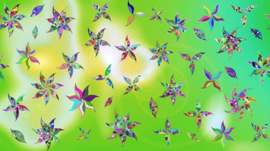 Renkli çizim kalıbı. Çiçek duvar kâğıdı. Raster illüstrasyonu. Yeşil ve nötr renklerde şirin tekstil tarzında. Çiçek arka planı.