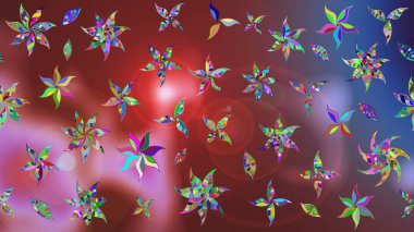 Çiçeksel çizim kalıbının yansıması. Vadinin çiçekleri kahverengi ve pembe renklerde.