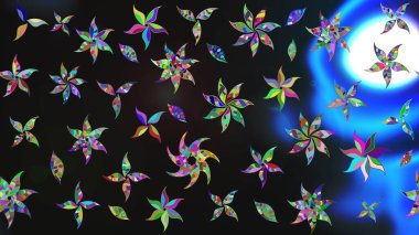 El çizimi. Raster illüstrasyonu. Güzel kumaş deseni. Çiçekler, dallar, otlar ve çiçekler.