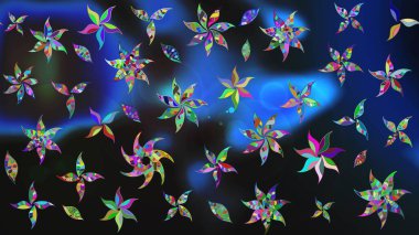 Çiçek desenli raster, gri ve mavi çizgi grafik desenli soyut raster arkaplan. Modern stil dokusu.