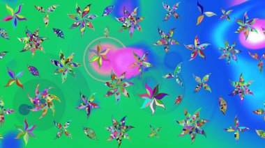 Millefleur 'lar. Küçük yeşil ve mavi renkte güzel bir besin torbası deseni, çiçekler. Tekstil, kumaş, kapaklar, duvar kağıtları, baskı, paket, koleksiyon defteri, örgü, dekupaj için çiçek arkaplanı..