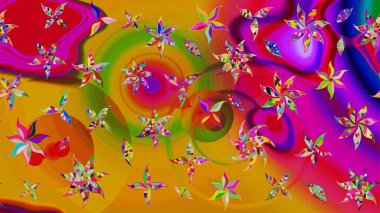 Düz Çiçek Elementleri Tasarımı. Süslü kumaş deseni. Renkli Bahar Teması eskiz kalıbı. Raster illüstrasyonunda çiçek deseni çizimi.