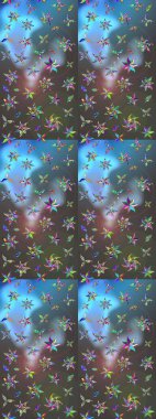 Çiçekli yumuşak bir eskiz şekli. Raster çiçekleri klasik tarzda çizilmiş. Raster illüstrasyonu. Mavi ve gri renklerde bahar çiçekleri..