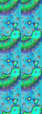 Yumuşak, bahar çiçekleri mavi ve yeşil renklerde. Raster illüstrasyonu. Çiçek ve yapraklı karalama şeklinde Raster çiçek deseni.