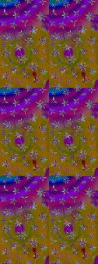 Elle çizilmiş çiçek desenli Raster çizimi. Çocuksu tasarım. Tekstil, kumaş, ambalaj, hatıra defteri için hoş bir çiçek arkaplanı. Kahverengi ve mor arkaplanda.