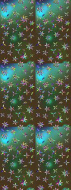 Raster çiçek izi. Çiçek yeşili ve kahverengi çizim deseni. Klasik taslak çizimi.