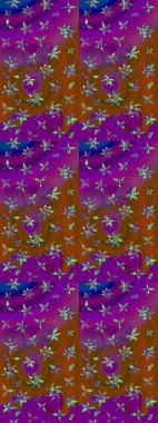 Güzel kumaş deseni. Asya tekstil tarzında. Renkli Bahar Teması eskiz kalıbı. Çiçek desenli çizim. Raster illüstrasyonu. Düz Çiçek Elementleri Tasarımı.