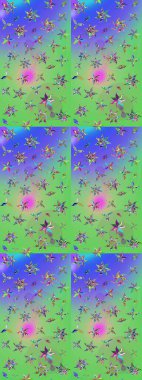 Küçük renkli çiçekler. Küçük çiçekte güzel bir desen. Moda baskıları için zarif bir şablon. Motley illüstrasyonu. Çiçekli bahar çiçekleri. Çizim.