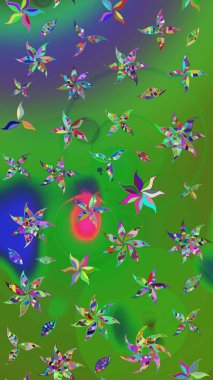 Raster Floral Illustration, Asyalı tekstil. Etnik çiçeklerle renklendirilmiş zarif eskiz deseni.