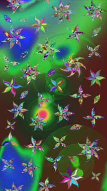 Sevimli çiçek raster deseni. Sketch Colour Spring Theme eskiz kalıbı. Düz Çiçek Elementleri Tasarımı. Yeşil ve mavi renkte çiçekler.