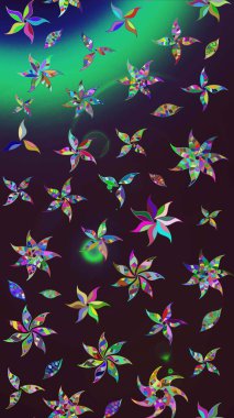 Raster illüstrasyonu. Çiçek ve yapraklı karalama şeklinde Raster çiçek deseni. Kahverengi ve yeşil renklerde bahar çiçekleri..