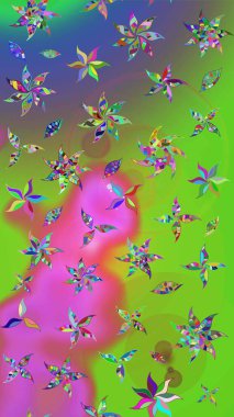 Yeşil ve mor renkli güzel tekstil. Raster illüstrasyonu. Suluboya çiçekli çiçek deseni.