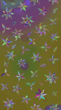 Sevimli çiçek raster deseni. Renkli Bahar Teması eskiz kalıbı. Düz Çiçek Elementleri Tasarımı. Kahverengi ve yeşil renkte çiçekler.