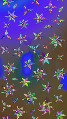 Çiçek deseni. Mor ve kahverengi renkte çiçekler. Şatafatlı bahar bahçesi dokusu. Raster illüstrasyonu. Mor ve kahverengi renkte çiçek çizimi.