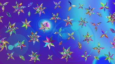 Yumuşak, bahar çiçekleri mavi ve mor renklerde. Çiçekli karalama şeklinde Raster çiçek deseni. Raster illüstrasyonu.