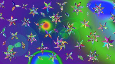 Çizim çiçek deseni duvar kâğıdı olarak kullanılabilir. Mavi ve yeşil renkli çiçekler. Raster illüstrasyonu.