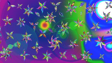 Sketch Colour Spring Theme eskiz kalıbı. Mavi ve mor renkli çiçekler. Düz Çiçek Elementleri Tasarımı. Sevimli çiçek raster deseni.