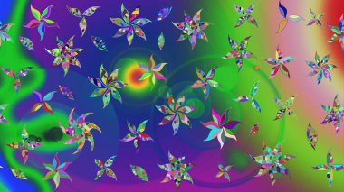 Çiçek ve yapraklı çiçek deseni. Raster illüstrasyonu. Küçük çiçekli şirin desen.