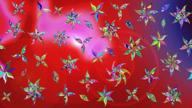 Küçük çiçekteki sevimli çiçek deseni. Bir sürü kırmızı ve pembe soyut çiçekli tropik eskiz deseni. Renkli ve pembe raster çizimi.