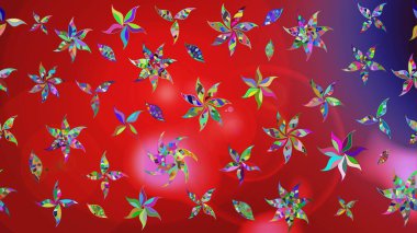 El çizimi çiçekli soyut çizim kalıbı. Raster illüstrasyonu. Kırmızı ve mor renkte çiçekler.