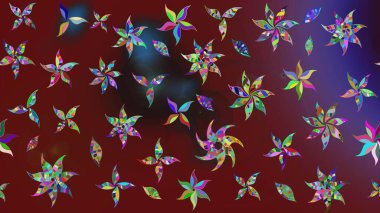 Kırmızı ve kahverengi renkte çiçekler. Çiçek desenli çizim. Asya tekstil tarzında. Raster illüstrasyonu. Raster illüstrasyonu.