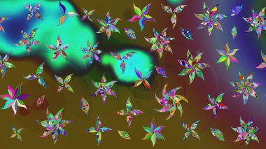 Renkli Bahar Teması eskiz kalıbı. Yeşil ve kahverengi renkli çiçekler. Sevimli çiçek raster deseni. Düz Çiçek Elementleri Tasarımı.