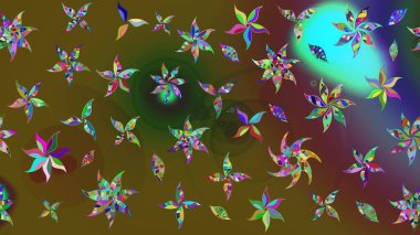 Yeşil ve kahverengi renkte zarif çiçekli suluboya. Renkli Bahar Teması eskiz kalıbı. Düz Çiçek Elementleri Tasarımı. Raster illüstrasyonu.