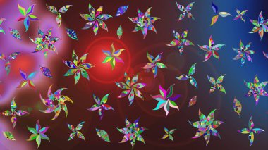 Raster illüstrasyonu. Suluboya çiçekli çiçek deseni. Kahverengi ve mavi renkli Asyalı tekstil.