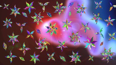 Parlak renkli çiçekleri ve kahverengi ve mor renkli yaprakları olan harika bir çiçek deseni. Halk tarzı. Moda baskıları için zarif bir şablon. Modern çiçek arkaplanı.