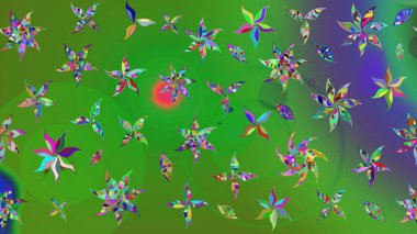 Renkli çiçekler. Hediye ambalaj kağıdı, tebrik kartları, posterler ve pankart tasarımı. Raster düz çiçek çizim deseni.