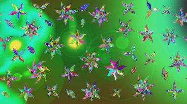 Raster illüstrasyonundaki çiçek desenli çizim. Renkli çiçekler. Düz Çiçek Elementleri Tasarımı. Renkli Bahar Teması çizim şablonu.