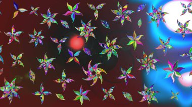 Renkli çiçekler. Raster Illustrasyon 'daki Çiçek Deseni' nin son moda çizimi. Renkli Yaz Temalı eskiz kalıbı. Düz Çiçek Elementleri Tasarımı.