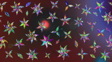 Raster düz çiçek çizim deseni. Hediye ambalaj kağıdı, tebrik kartları, posterler ve pankart tasarımı. Renkli çiçekler.